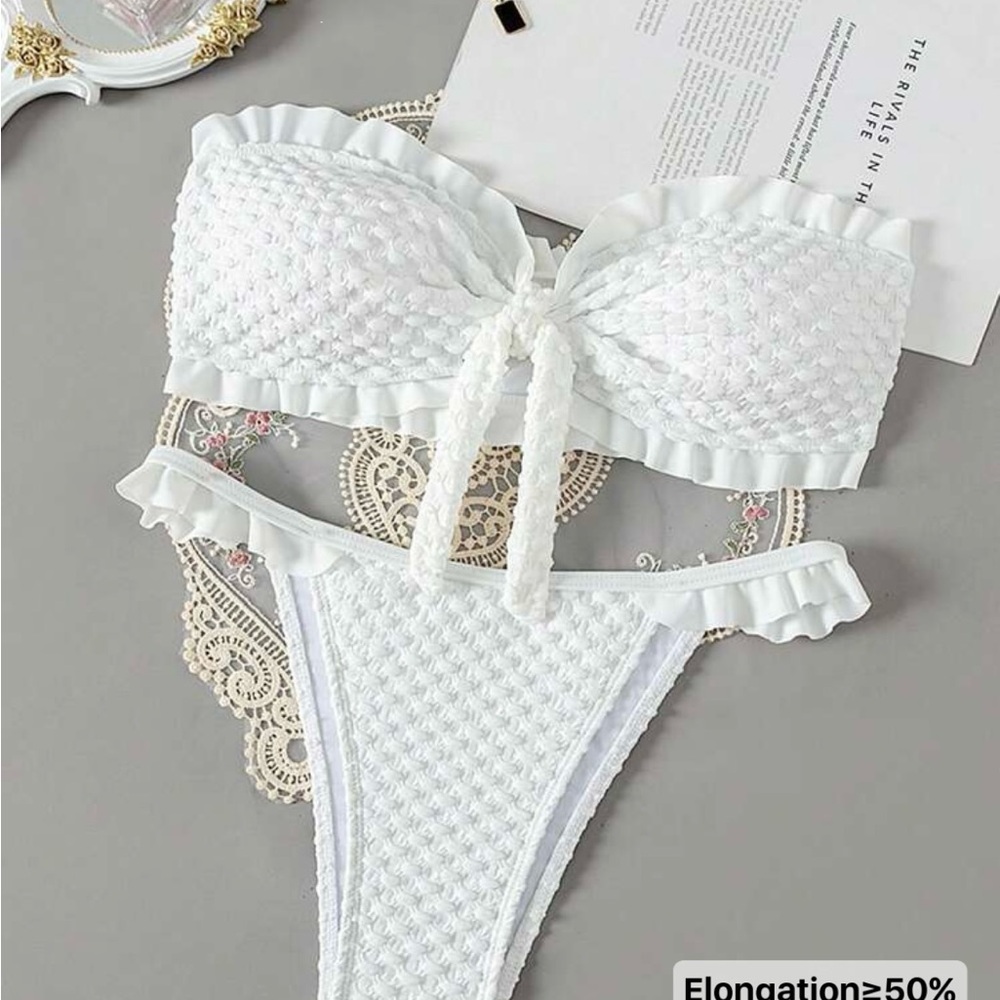 White Textured Bikini Set